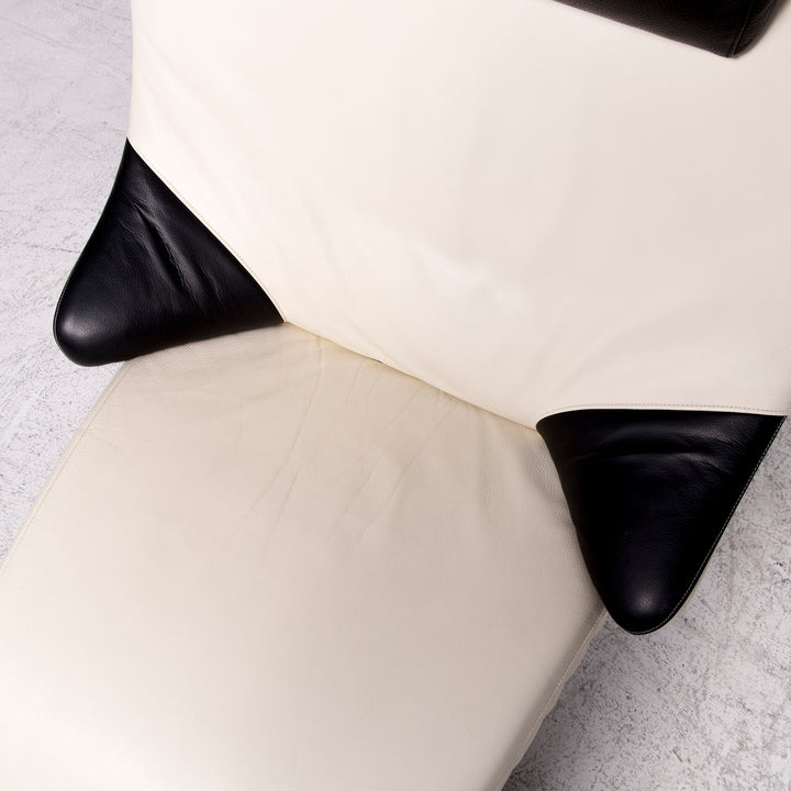 WK Wohnen Solo 699 Designer Leather Lounger White Black Real Leather Couch Armchair #8638