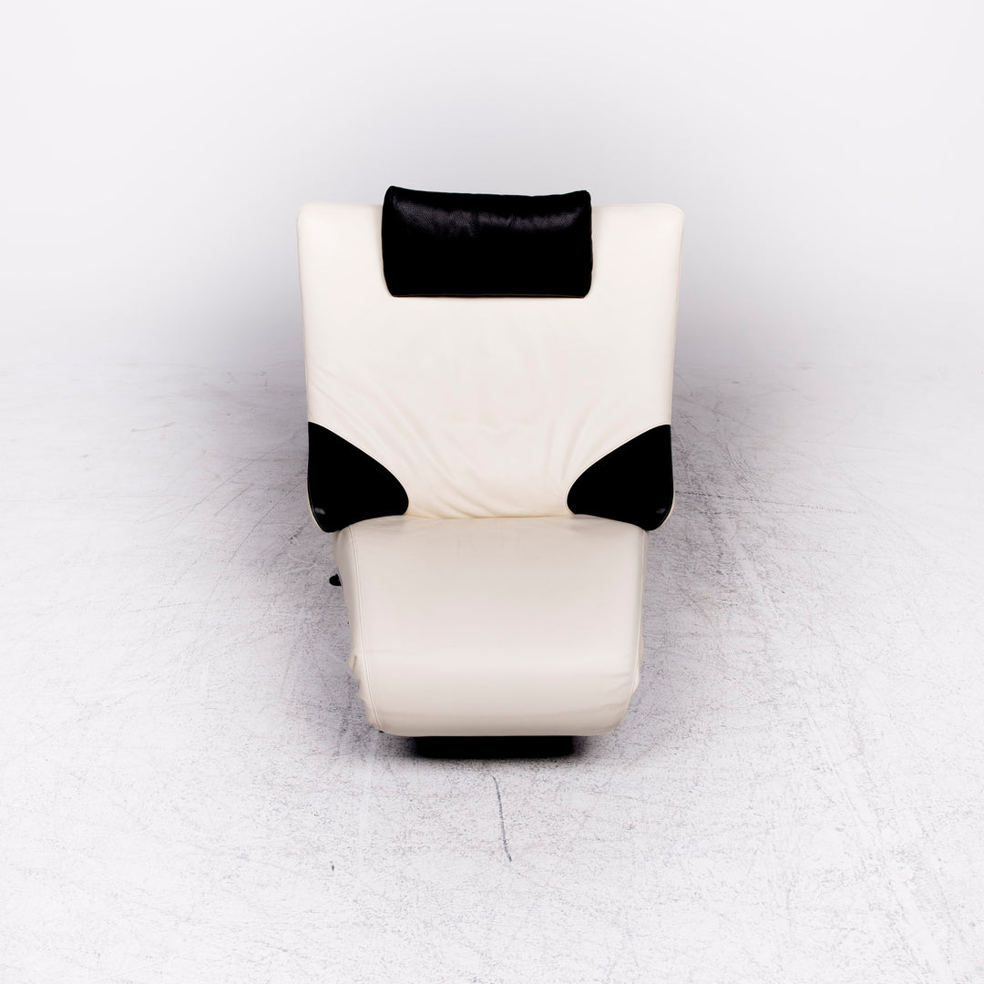 WK Wohnen Solo 699 Designer Leather Lounger White Black Real Leather Couch Armchair #8638