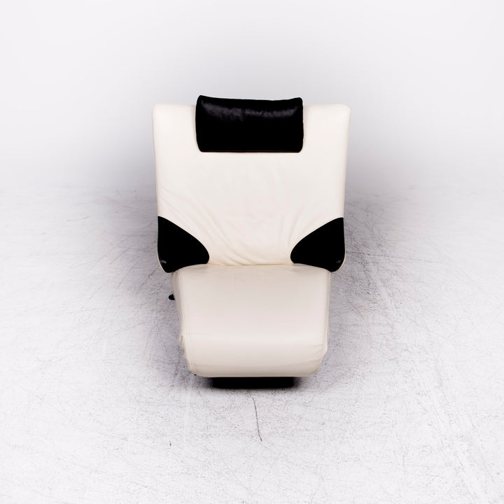 WK Wohnen Solo 699 Designer Leather Lounger White Black Real Leather Couch Armchair #8638