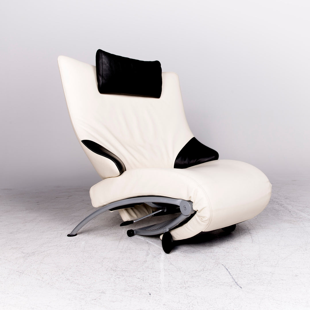 WK Wohnen Solo 699 Designer Leather Lounger White Black Real Leather Couch Armchair #8638