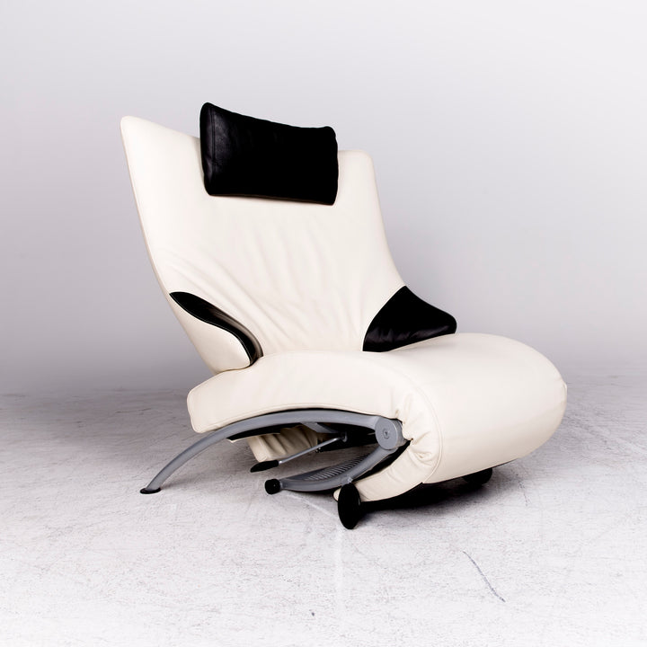 WK Wohnen Solo 699 Designer Leather Lounger White Black Real Leather Couch Armchair #8638
