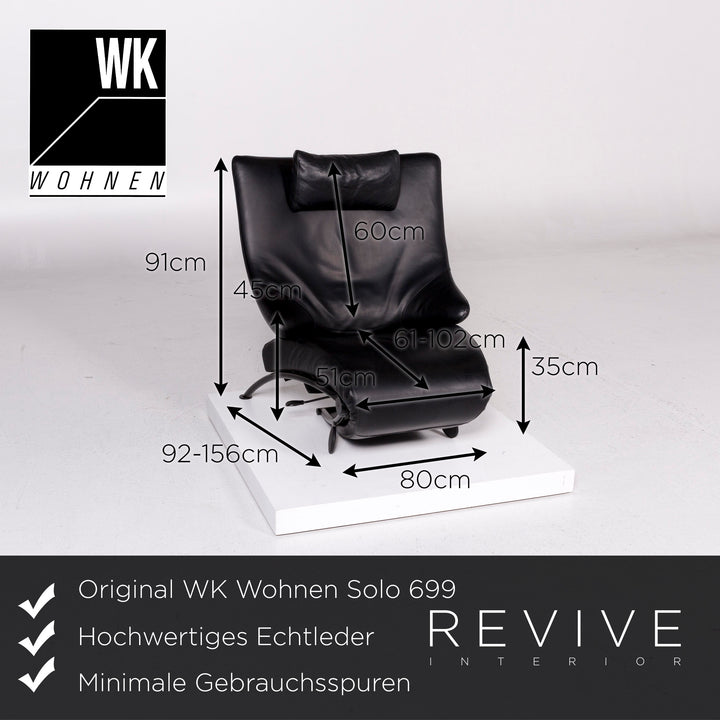 WK Wohnen Solo 699 Leather Armchair Black Relaxation Function Relaxation Armchair #11339