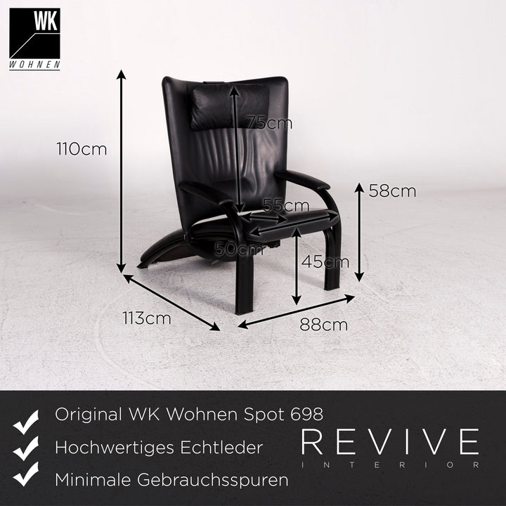 WK Wohnen Spot 698 Designer Leder Sessel Garnitur Schwarz 2x Sessel Relax Funktion #10016