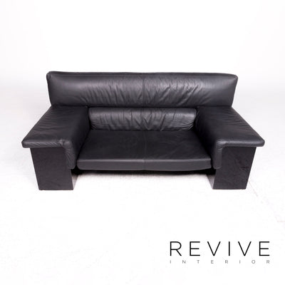 Knoll International Brigadier Leder Sofa Schwarz Cini Boeri Zweisitzer Couch #9046