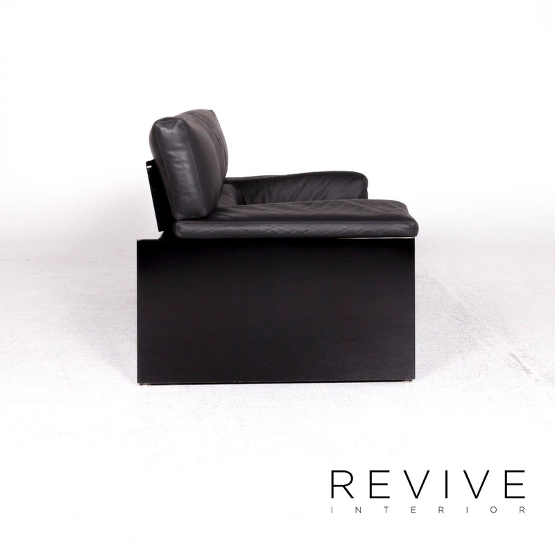 Knoll International Brigadier Leder Sofa Schwarz Cini Boeri Zweisitzer Couch 