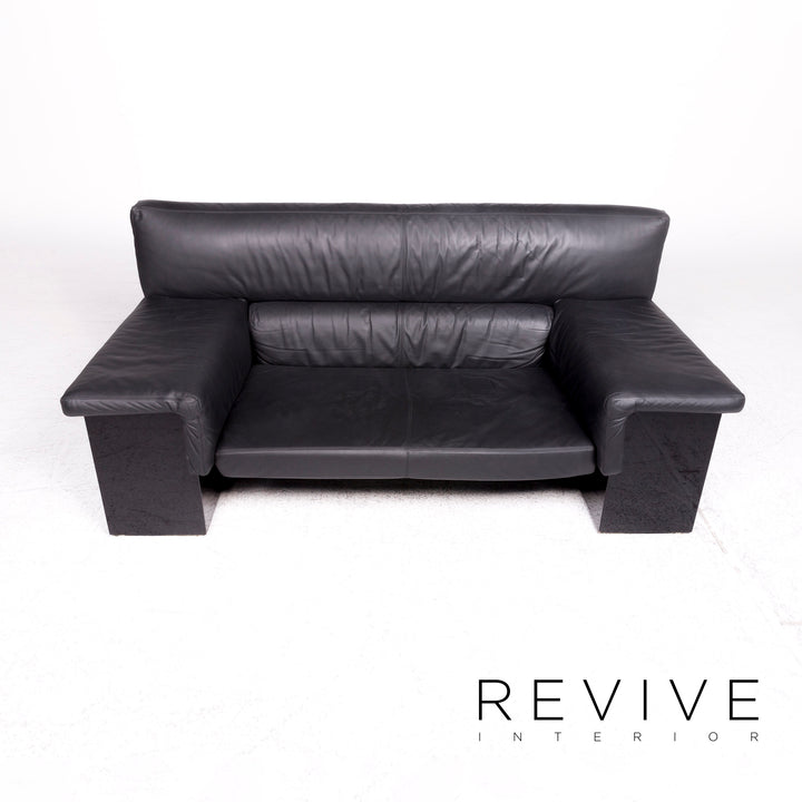 Knoll International Brigadier Leder Sofa Garnitur Schwarz Cini Boeri Zweisitzer #9097