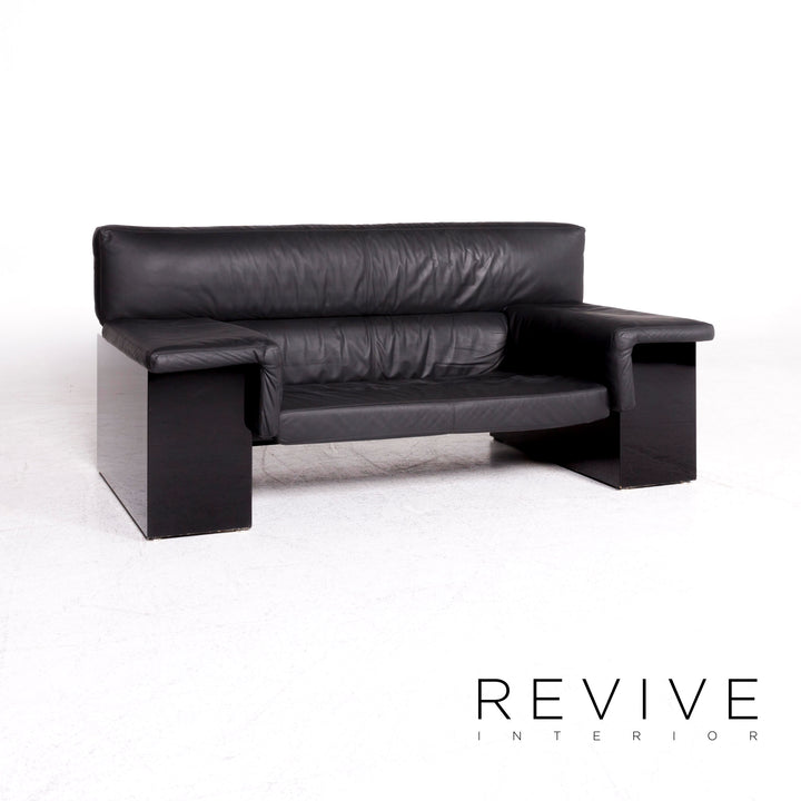 Knoll International Brigadier Leder Sofa Garnitur Schwarz Cini Boeri Zweisitzer #9097