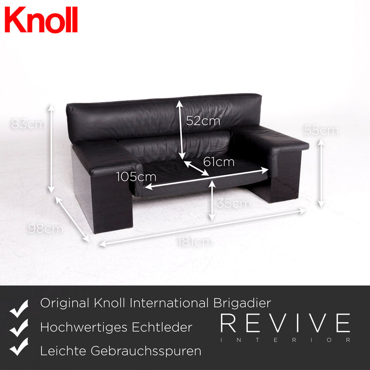 Knoll International Brigadier Leder Sofa Garnitur Schwarz Cini Boeri Zweisitzer #9097