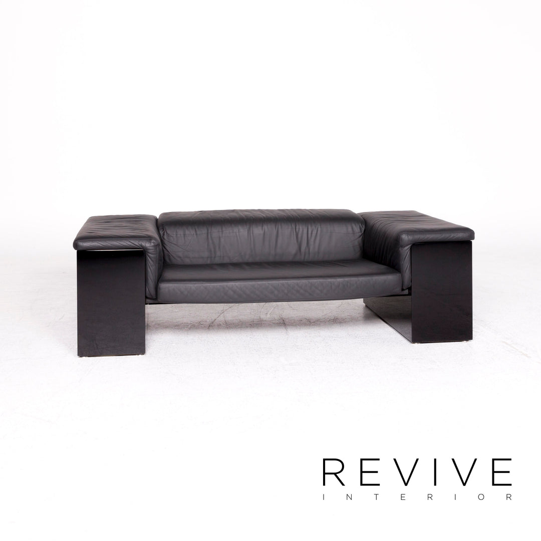 Knoll International Brigadier Leder Sofa Garnitur Schwarz Cini Boeri Zweisitzer #9097