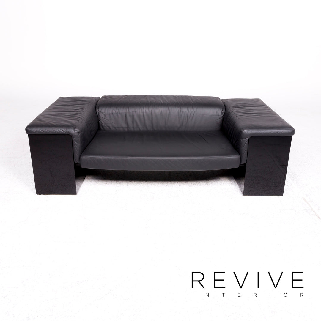 Knoll International Brigadier Leder Sofa Garnitur Schwarz Cini Boeri Zweisitzer #9097
