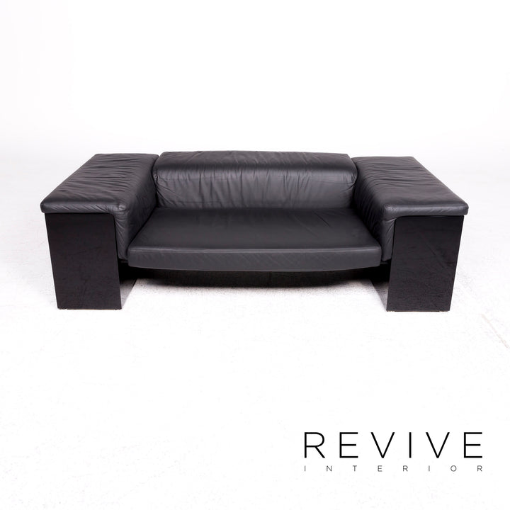 Knoll International Brigadier Leder Sofa Garnitur Schwarz Cini Boeri Zweisitzer #9097