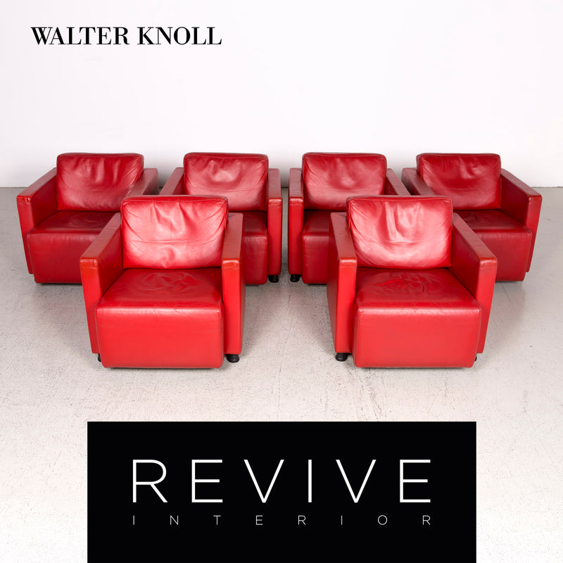 Walter Knoll Nelson Designer Leder Sessel Garnitur Rot Echtleder Stuhl 