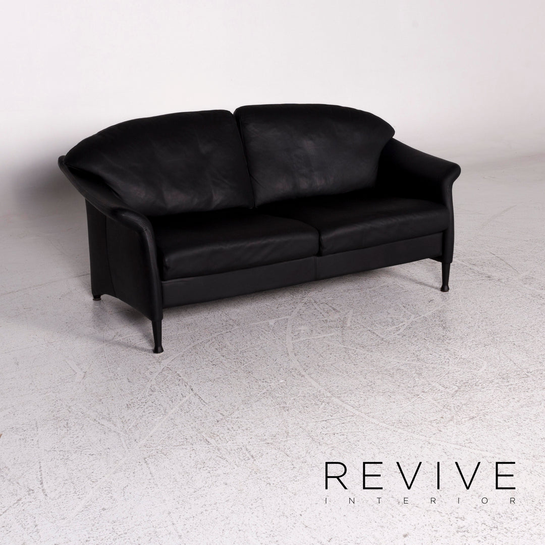 Walter Knoll Scarlett Leder Sofa Garnitur Schwarz 1x Zweisitzer 1x Sessel #9958
