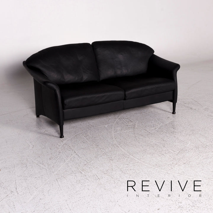 Walter Knoll Scarlett Leder Sofa Garnitur Schwarz 1x Zweisitzer 1x Sessel #9958