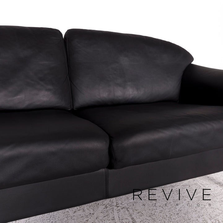 Walter Knoll Scarlett Leder Sofa Garnitur Schwarz 1x Zweisitzer 1x Sessel #9958