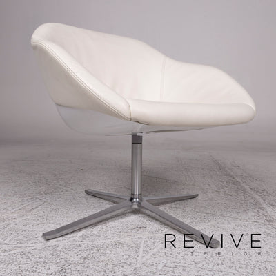 Walter Knoll Turtle Leder Sessel Cremeweiß Stuhl Drehfunktion #9846