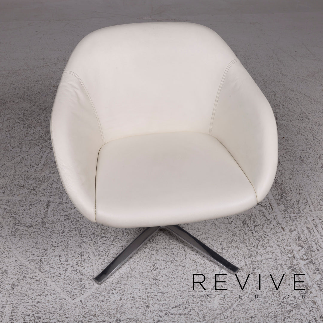 Walter Knoll Turtle Leather Armchair Cream White Swivel Chair #9846