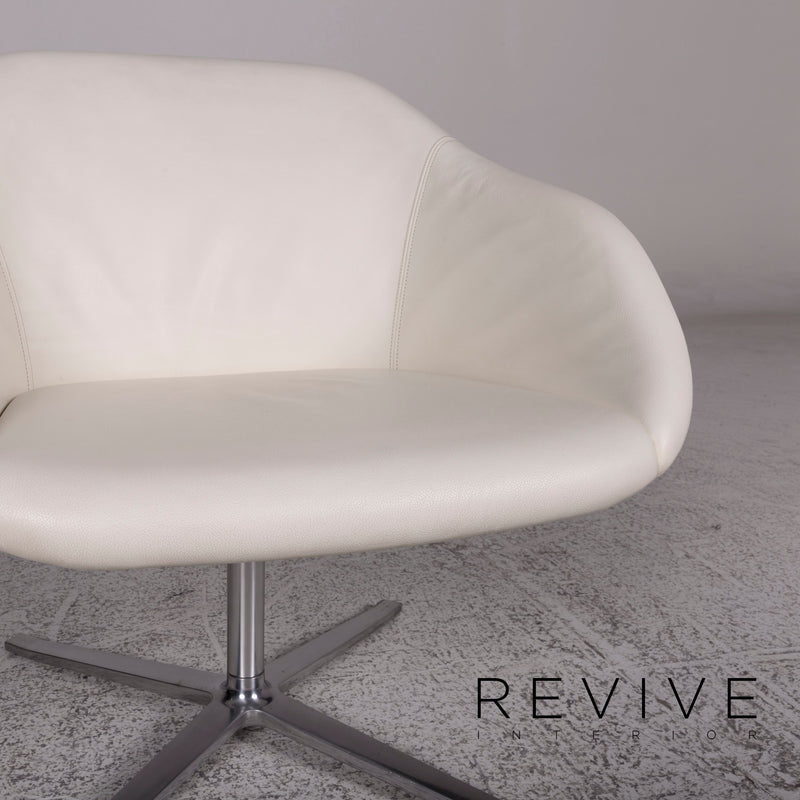 Walter Knoll Turtle Leder Sessel Cremeweiß Stuhl Drehfunktion 