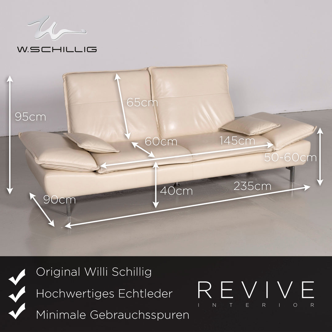 Willi Schillig Designer Leder Sofa Creme Echtleder Dreisitzer Couch #7232