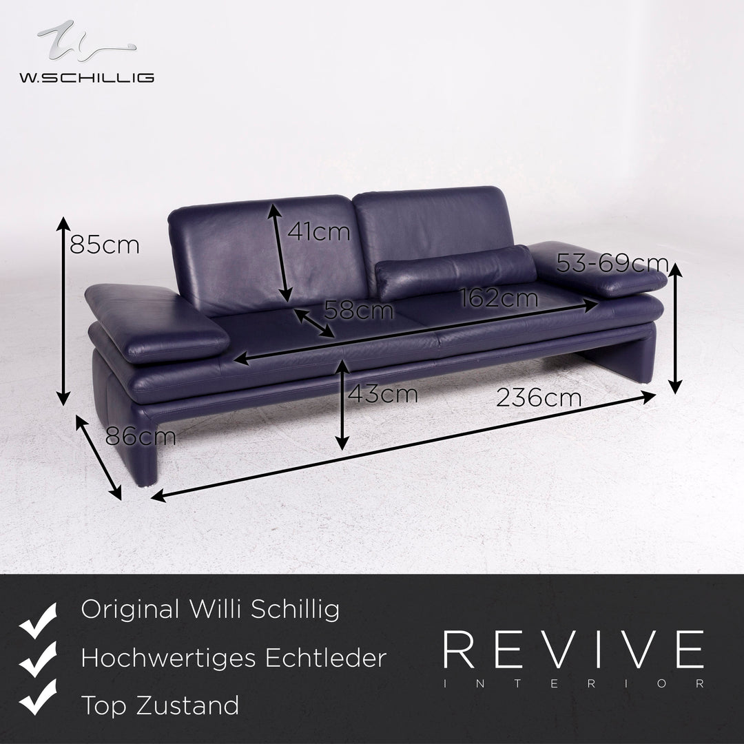 Willi Schillig Leder Sofa Lila Dreisitzer Couch #9591
