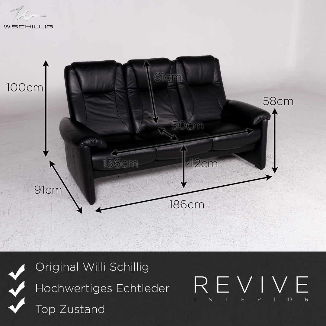 Willi Schillig leather sofa black three-seater couch #9690