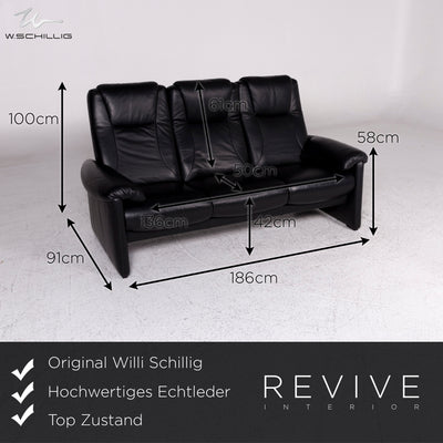 Willi Schillig Leder Sofa Schwarz Dreisitzer Couch #9690