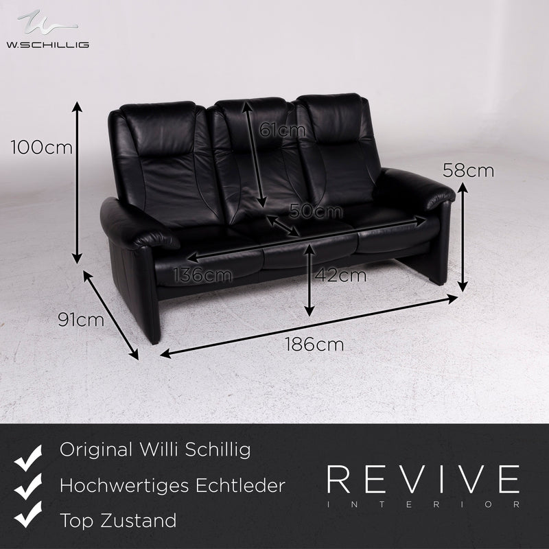Willi Schillig Leder Sofa Schwarz Dreisitzer Couch 