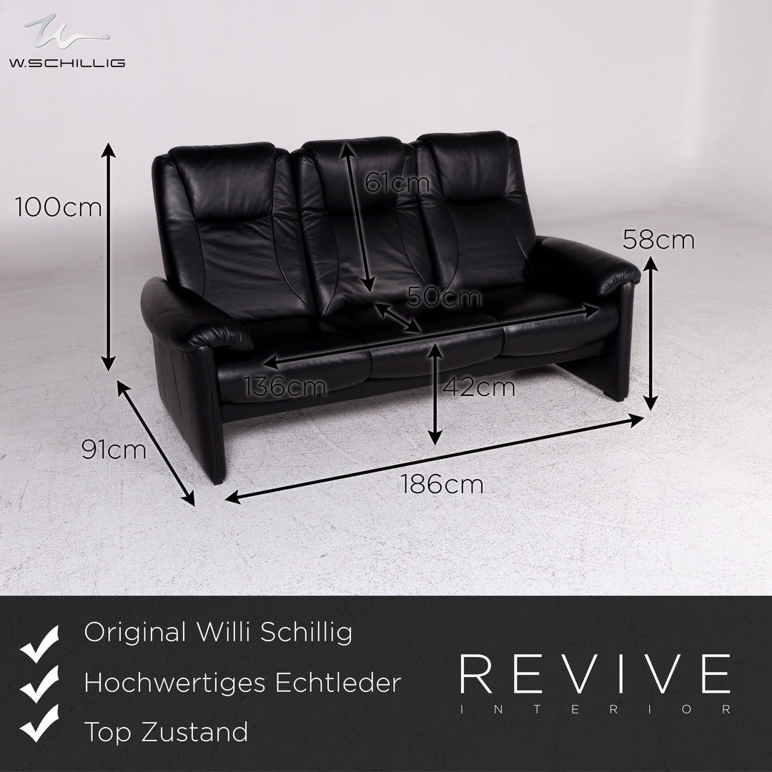 Willi Schillig designer leather sofa set black 1x three-seater 1x two-seater 1x armchair #9757
