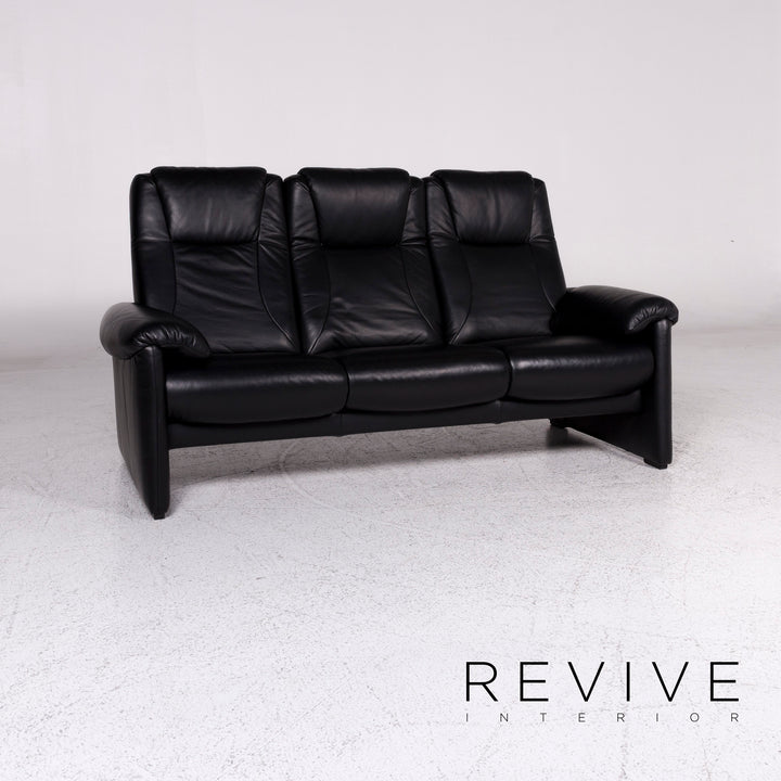 Willi Schillig designer leather sofa set black 1x three-seater 1x two-seater 1x armchair #9757