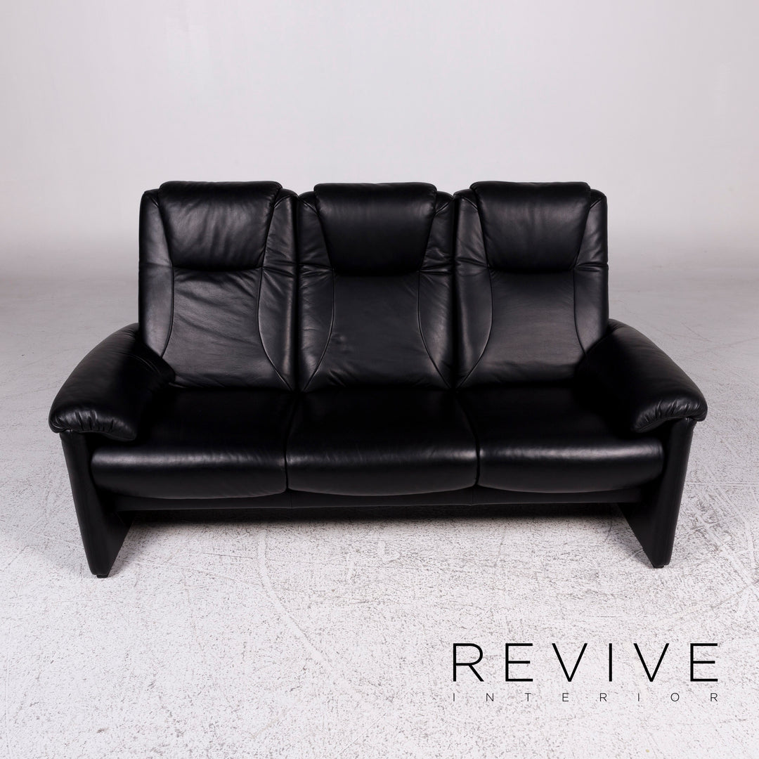 Willi Schillig designer leather sofa set black 1x three-seater 1x two-seater 1x armchair #9757