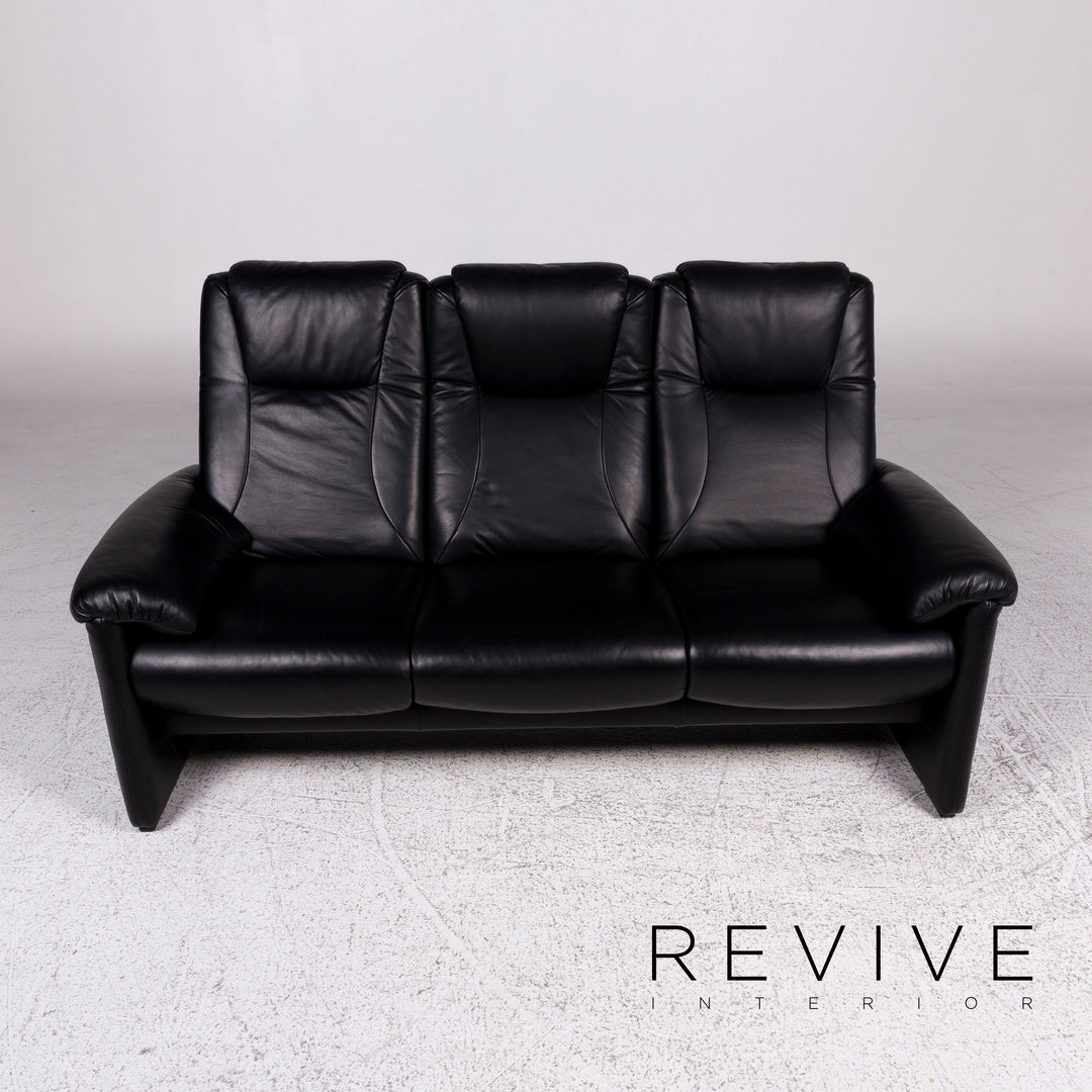Willi Schillig leather sofa black three-seater couch #9690