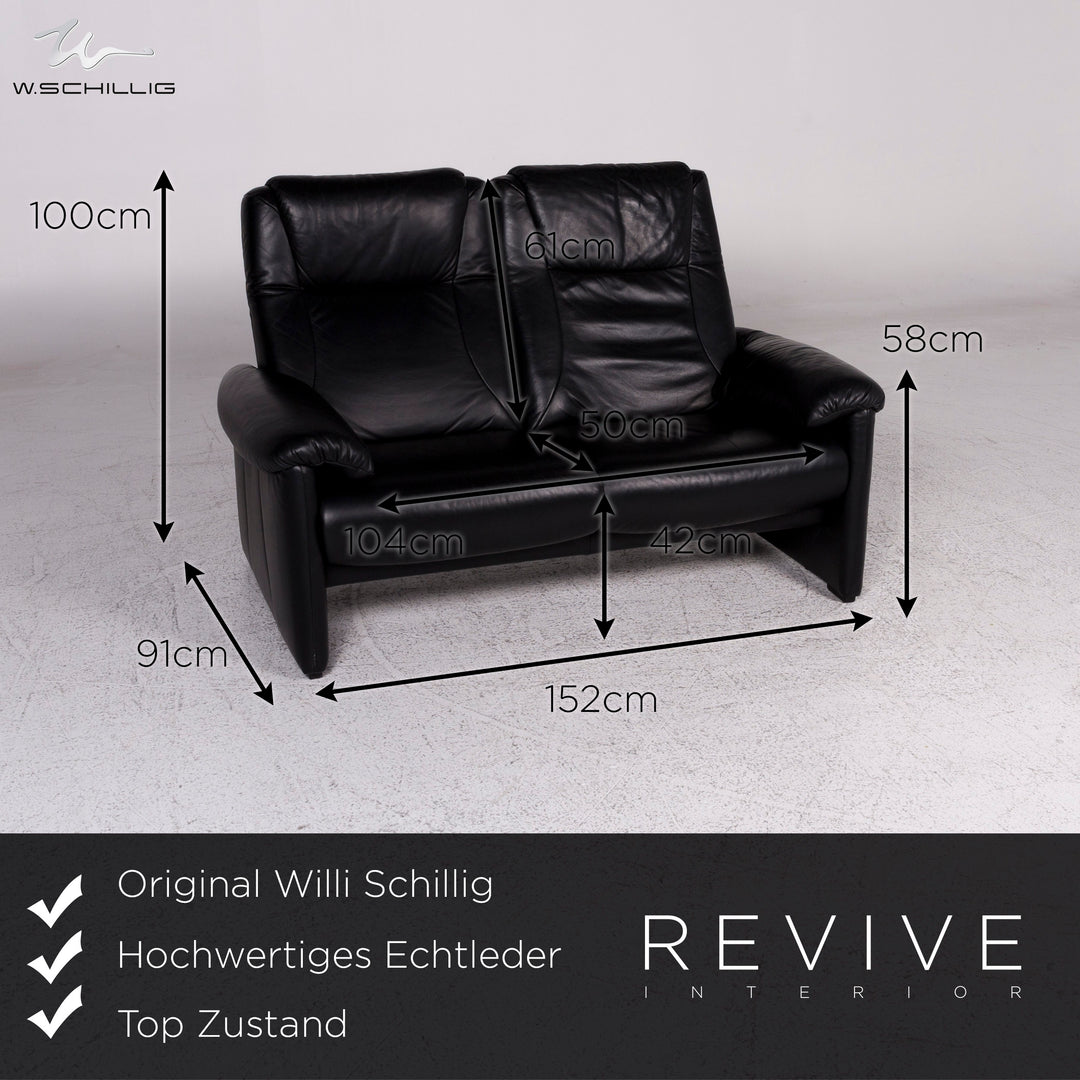 Willi Schillig designer leather sofa set black 1x three-seater 1x two-seater 1x armchair #9757