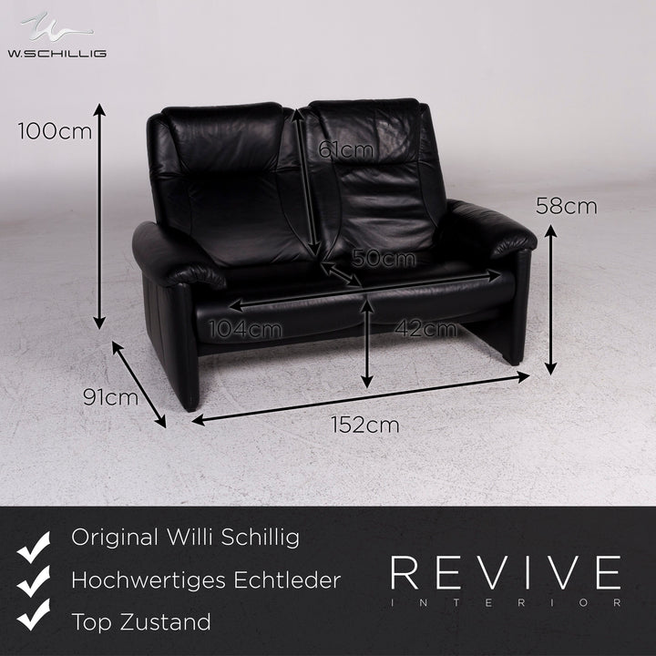 Willi Schillig designer leather sofa set black 1x three-seater 1x two-seater 1x armchair #9757