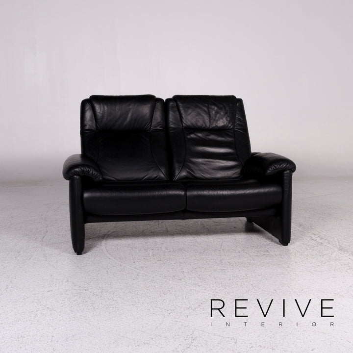 Willi Schillig designer leather sofa set black 1x three-seater 1x two-seater 1x armchair #9757