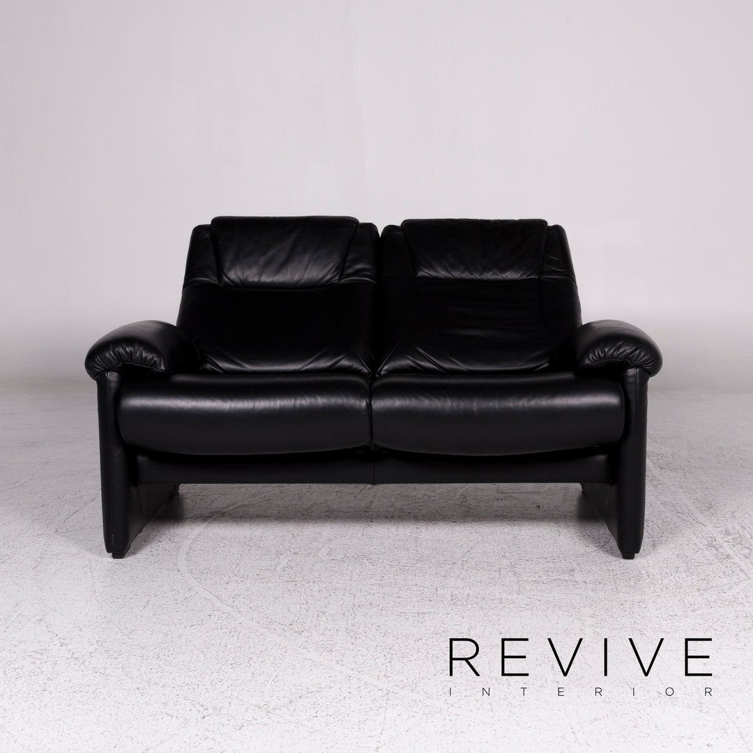 Willi Schillig designer leather sofa set black 1x three-seater 1x two-seater 1x armchair #9757