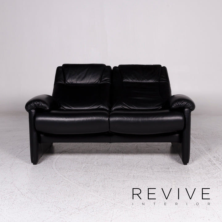 Willi Schillig designer leather sofa set black 1x three-seater 1x two-seater 1x armchair #9757