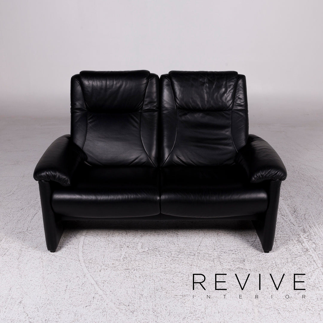 Willi Schillig designer leather sofa set black 1x three-seater 1x two-seater 1x armchair #9757