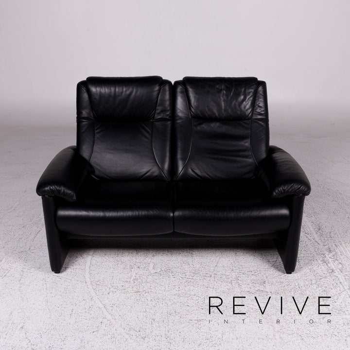 Willi Schillig designer leather sofa set black 1x three-seater 1x two-seater 1x armchair #9757