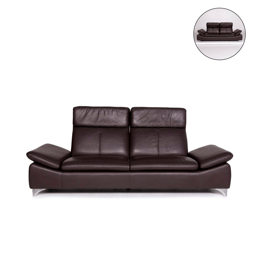 Willi Schillig leather sofa brown three-seater function couch #10959