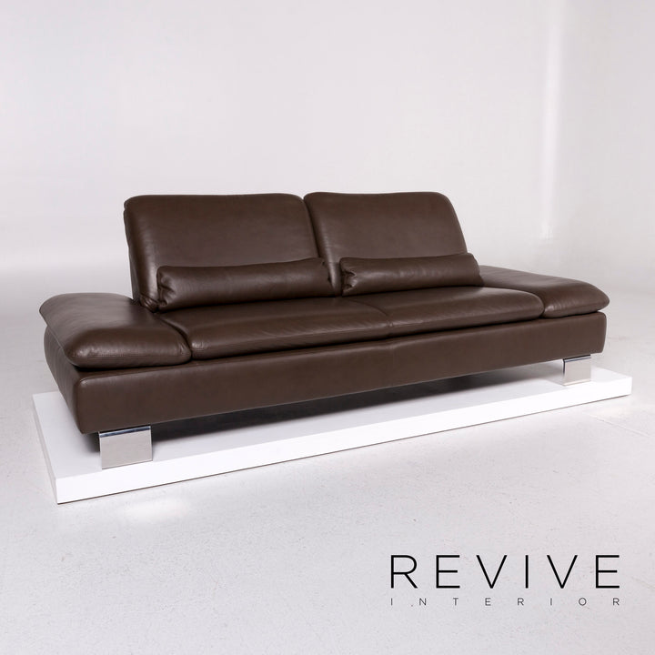 Willi Schillig Leder Sofa Garnitur Braun Dunkelbraun 1x Dreisitzer 1x Hocker #12018