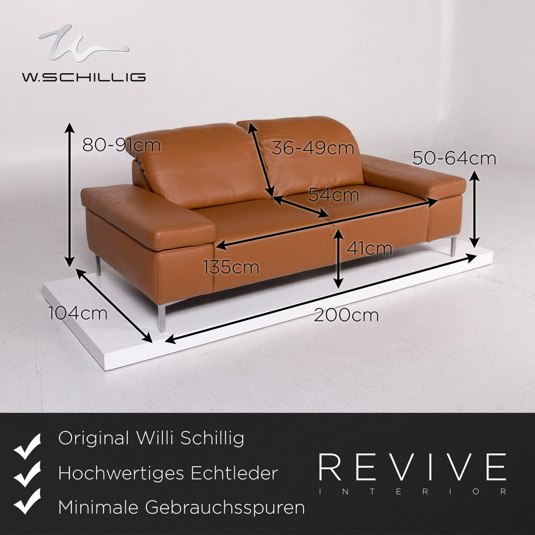 Willi Schillig Leder Sofa Cognac Braun Zweisitzer Funktion Couch #12101
