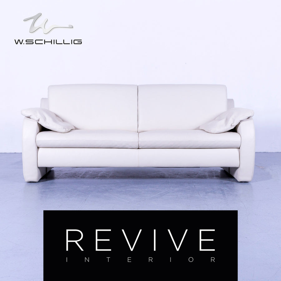 Willi Schillig Leder Sofa Creme Weiß Dreisitzer Couch Echtleder #4665