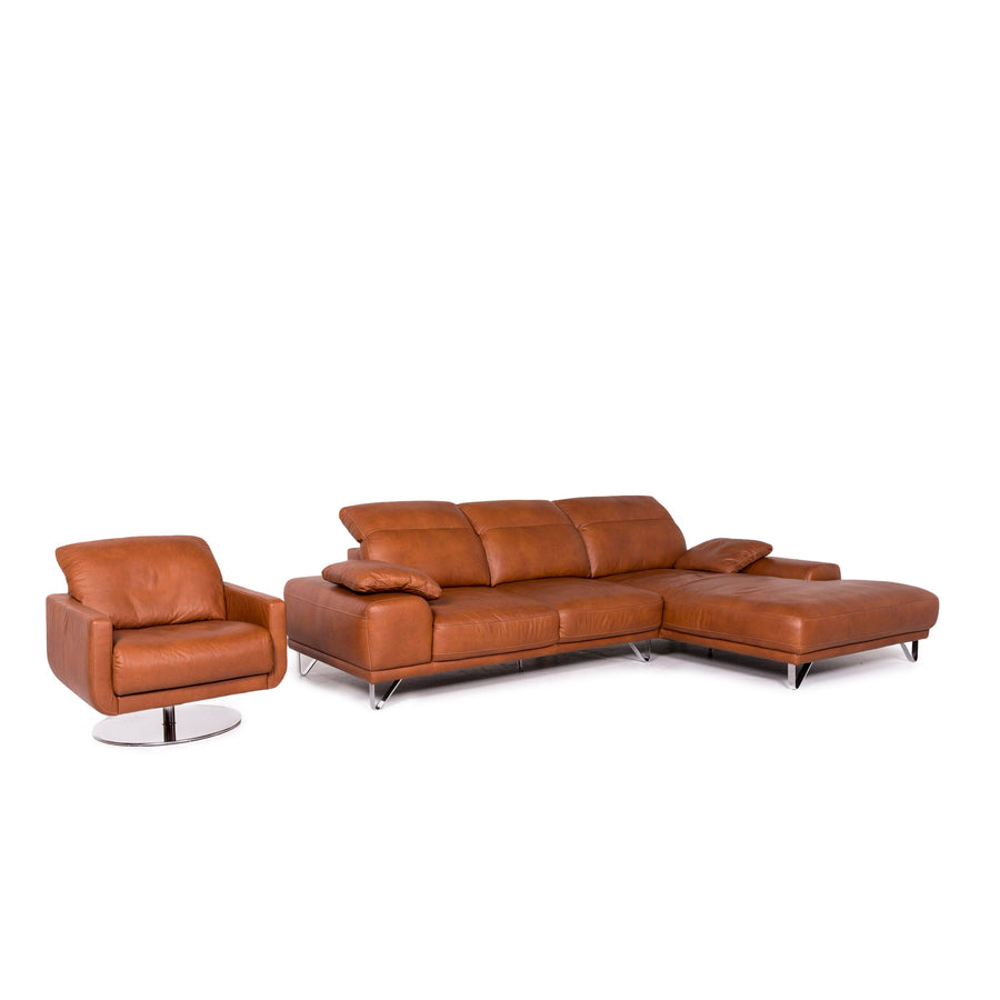 Willi Schillig Leder Sofa Garnitur Cognac Braun 1x Ecksofa 1x Sessel #11584