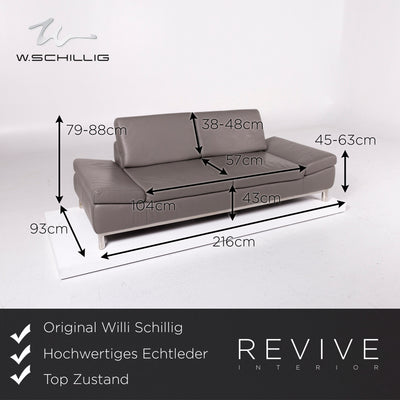 Willi Schillig Leder Sofa Grau Dreisitzer Funktion Couch #11273