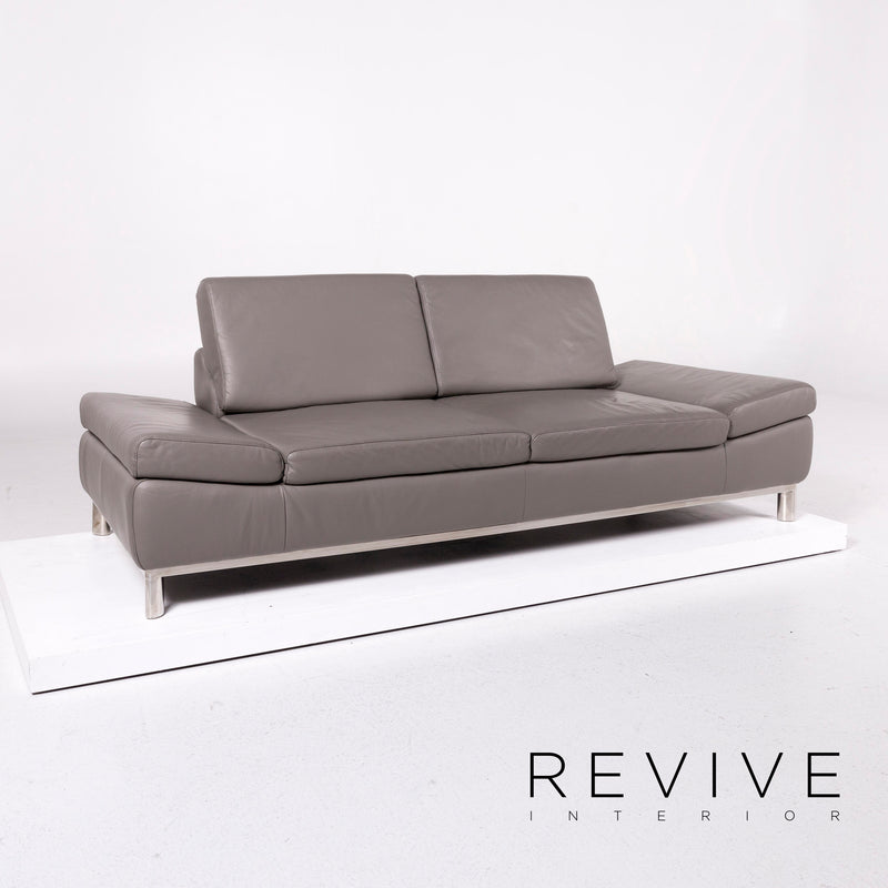 Willi Schillig Leder Sofa Grau Dreisitzer Funktion Couch 