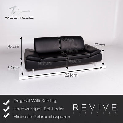 Willi Schillig Leder Sofa Schwarz Dreisitzer Couch #11089