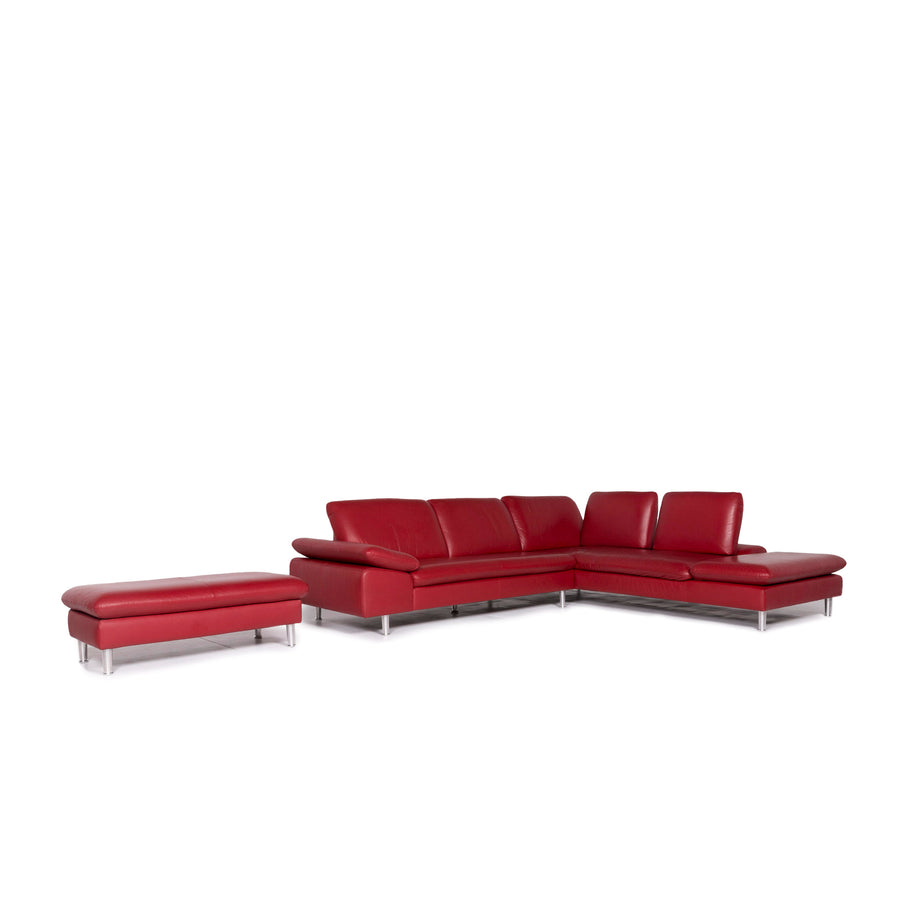 Willi Schillig Loop Leder Sofa Garnitur Rot 1x Ecksofa 1x Hocker Couch #11102