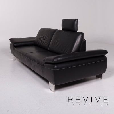 Willi Schillig Taboo Leder Sofa Garnitur Schwarz Zweisitzer Hocker #11658