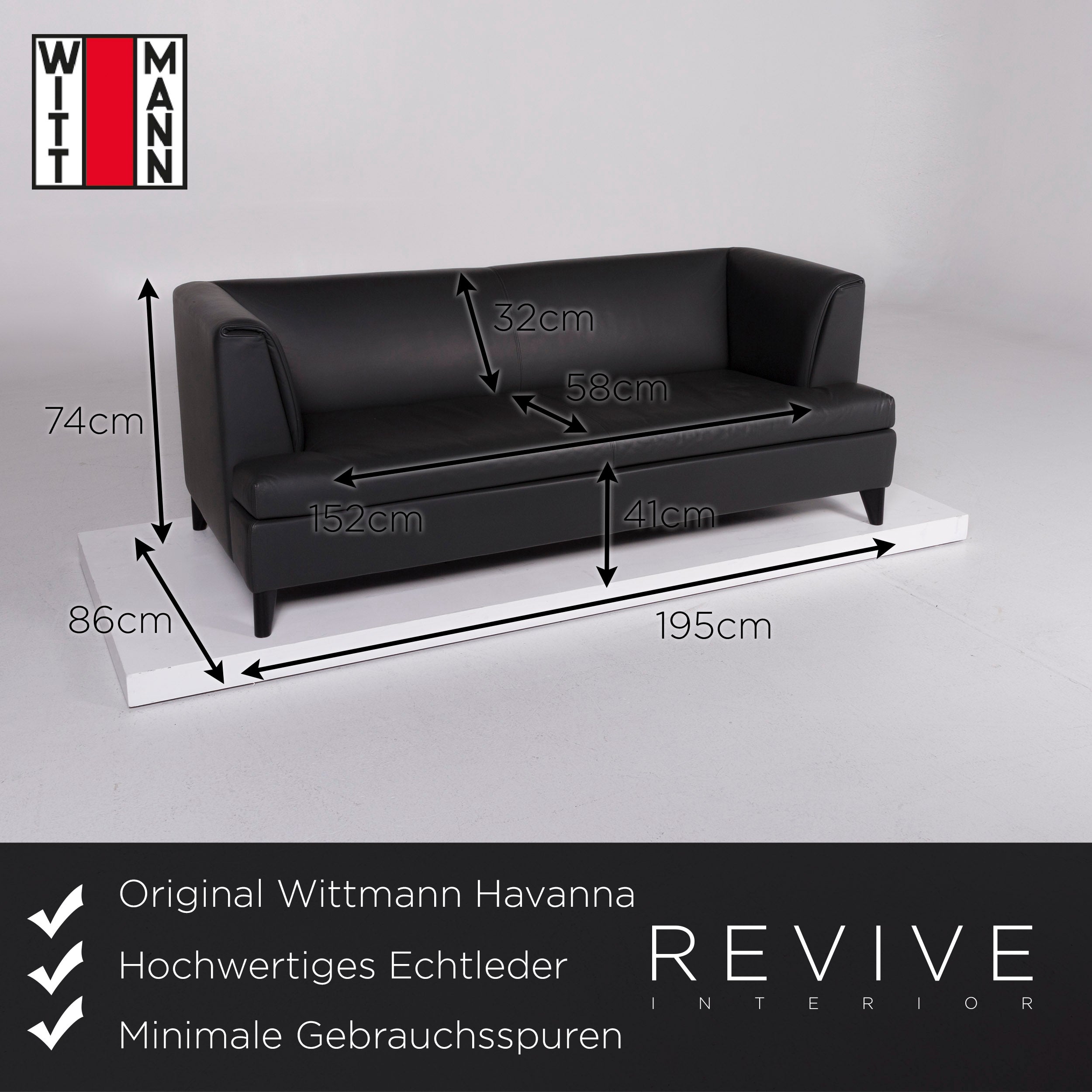 Wittmann Dreisitzer HAVANNA Grau Leder - 2. Hand - Revive.de