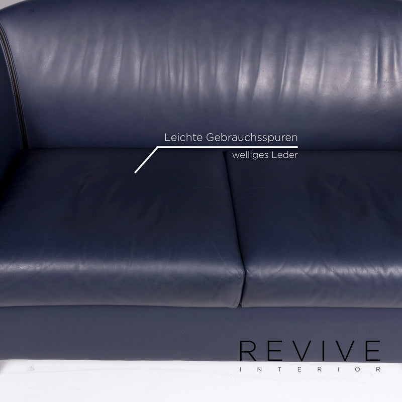 Wittmann Aura Leder Sofa Blau Zweisitzer Couch 